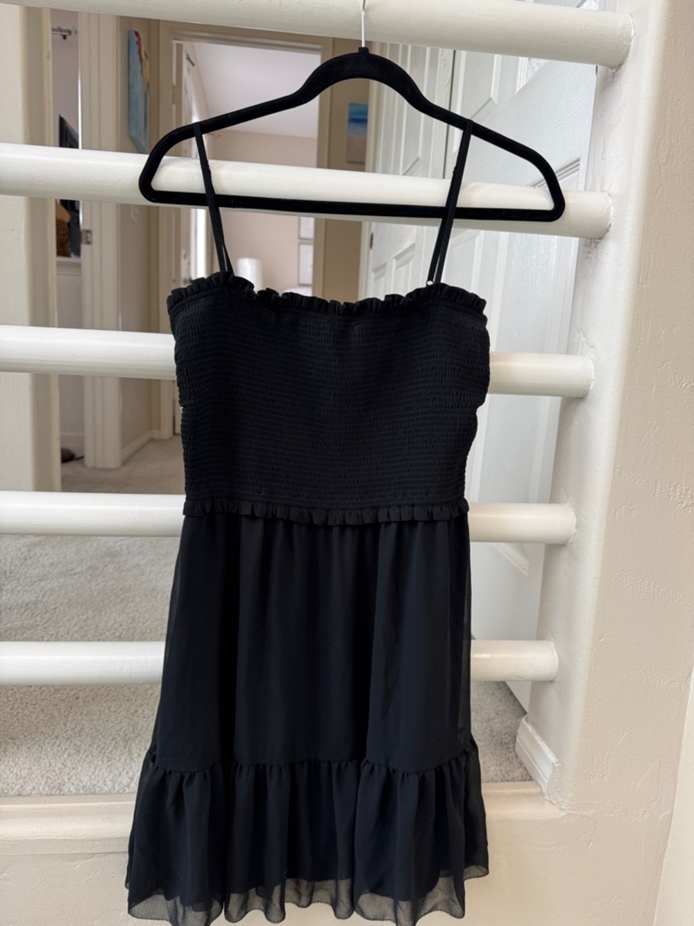 Wilfred Black Smocked Ruffle Hem Mini Dress